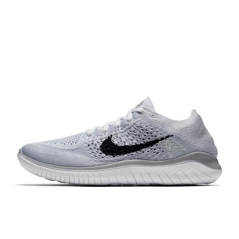 Nike Free Run Flyknit Women's White Running Shoes with Black Swoosh Size 6.5 New